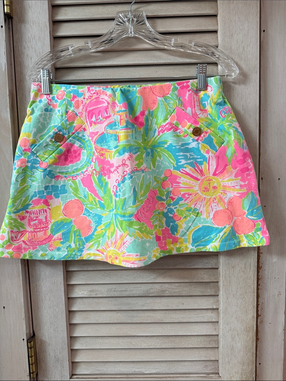 Lilly Pulitzer Neon Floral Palm Print Skort- Pink Blue Green Yellow Medium